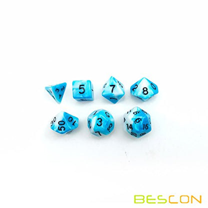 Bescon Mini Gemini Two Tone Polyhedral RPG Dice Set, 10MM Small Mini RPG Role Playing Game Dice D4-D20 in Tube, ICY Track - color: Icy Track