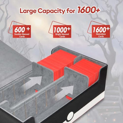 tombert TCG Card Storage Box, 1600+Capacity for MTG, YuGiOh, Sports Cards.Premium Box with 4 Dividers, 4 InsertCards & Strong Magnet Closure (2 Rows -White & Red) - size: 1600+