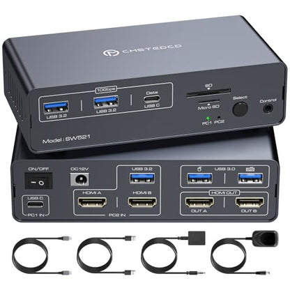 USB C KVM Switch 2 Monitors 2 Computers HDMI 4K60Hz EDID KVM Docking Station for 1 Laptop 1 Desktop Share Dual Monitor 13 in 1 Dock - color: Grey