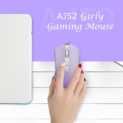 Lomiluskr AJ52 RGB Wired Gaming Mouse, 7 Programmable Buttons, Computer Mice with RGB Lighting, 200-4800 DPI Adjustable, for PC/Laptop (Purple) - color: Purple