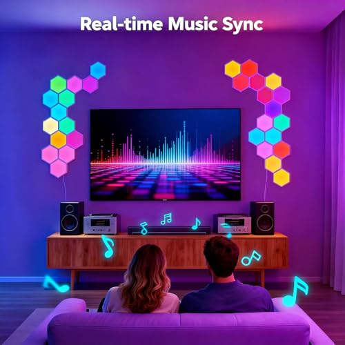TISOFU 12 Pack Hexagon Lights LED Wall Panels, RGB Gaming Light with APP/Music Sync & Remote, DIY Smart Modular Hexagonal Honeycomb Glide Hex Tiles Panel for Bedroom Party Decor Gifts - size: 12 Pack