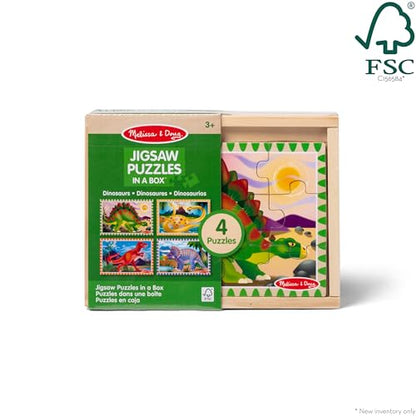 Melissa & Doug 4‑in‑1 Wooden Dinosaur Jigsaw Puzzle Set, 48 Pieces with Storage Box, Toddler Puzzle Toy for Kids Ages 3+ - FSC Certified - style: Dinosaurs