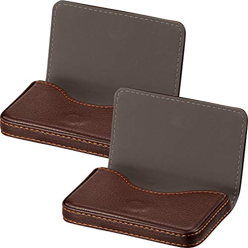Outus 2 Pcs Business Card Holder, PU Leather Business Card Case Pocket Wallet with Magnetic Shut for Christmas Gift Adult(Coffee and Coffee) - color: Coffee and Coffee