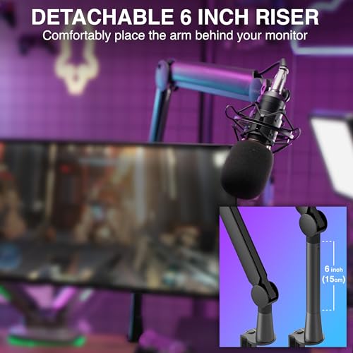 SA-30 Microphone Boom Arm, 360° Rotatable Mic Stand with 6 inch riser, Microphone Holder with 1/4", 3/8" and 5/8" Adapters, Professional Microphone Arm with Accessories, Mic Boom Arm Black