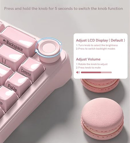 womier L65 60% Pink Mechanical Keyboard with Knob,4000mAh,Tri Mode USB-C/BT5.0/2.4G,RGB Backlit,Hot Swap,Crystal Jelly keycaps,Linear Switch,Gasket Mounted Wireless Gaming Keyboard for PC/Mac - color: Pink Jelly