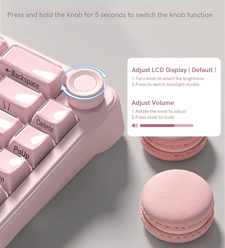 womier L65 60% Pink Mechanical Keyboard with Knob,4000mAh,Tri Mode USB-C/BT5.0/2.4G,RGB Backlit,Hot Swap,Crystal Jelly keycaps,Linear Switch,Gasket Mounted Wireless Gaming Keyboard for PC/Mac - color: Pink Jelly