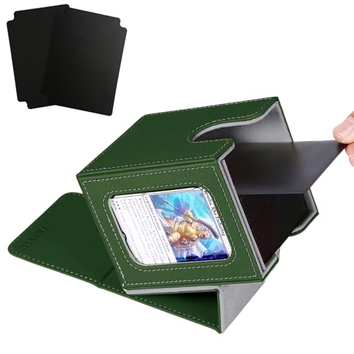 MTG Deck Box with Commander Display Window (Green&Grey, 1 window) | Holds 120 Single/100 Double-Sleeved Cards, Fit MTG/PTCG/OPTCG Cards, Strong Magnet, PU Leather, With 2 Dividers & 1 Toploader - color: Green and Grey