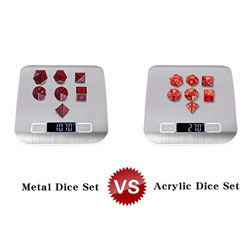DnDnD Red D&D Game Dice,7 Die Polyhedral Metal Dice with Gift Metal Tin for RPG DND Dungeons and Dragons Dice Collector Board Game Player - color: Black Number Red