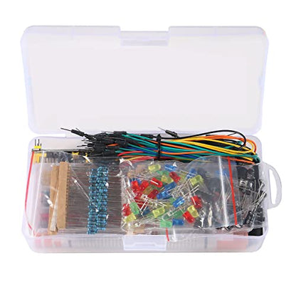 480pcs 37 Values Electronics Component Fun Kit with Power Supply Module, Jumper Wire, 830 tie-Points Breadboard, Precision Potentiometer, Resistor
