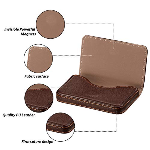 Outus 2 Pcs Business Card Holder, PU Leather Business Card Case Pocket Wallet with Magnetic Shut for Christmas Gift Adult(Coffee and Gray) - color: Coffee and Gray
