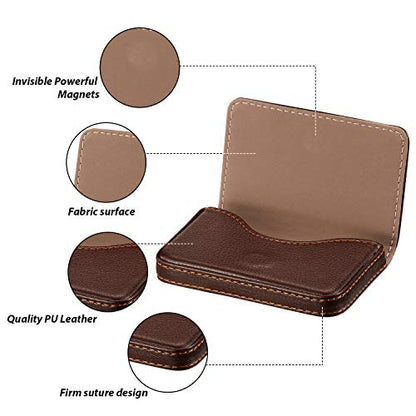 Outus 2 Pcs Business Card Holder, PU Leather Business Card Case Pocket Wallet with Magnetic Shut for Christmas Gift Adult(Coffee and Gray) - color: Coffee and Gray