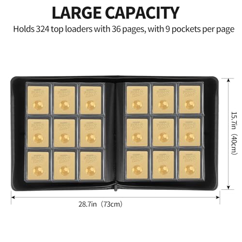 Toploader Binder, top loader binder for cards, Holds 324 Toploaders, 9-pocket, card folders for trading cards or Sports Cards in 3 x 4'' Toploaders