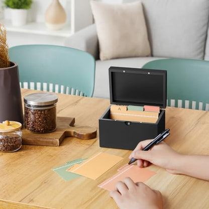 DRASTAR Index Card Holder 3x5, Wooden Index Card Organizer Box with 45 Index Card Dividers, Flashcard Notecard Holders for Home Office, Black - color: Black