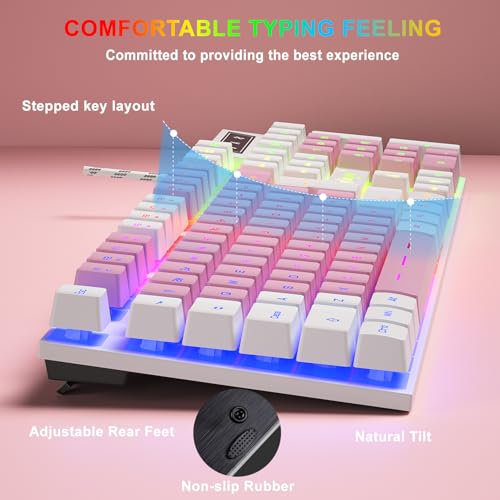 BlueFinger RGB Gaming Keyboard and Backlit Mouse Combo, USB Wired, LED Gaming Set for Laptop PC Computer Game and Work (White & Pink) - color: White & Pink