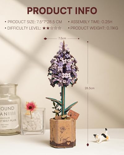 3D Flower Wooden Puzzles for Adults-Lilac, DIY Wooden Flowers Model Kit Building Set Crafts Birthday Gifts, Artificial Botanical Collection Creative Gift Ideas/Housewarming Decor(154PCS) - style: TW - Lilac