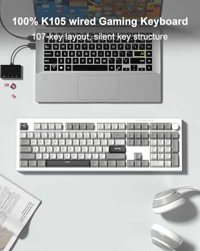 Womier K105 Membrane Gaming Keyboard,RGB Quiet Keyboard for Office, USB Wired,26 Keys Anti-ghosting Computer Keyboard 104 Keys - Gray