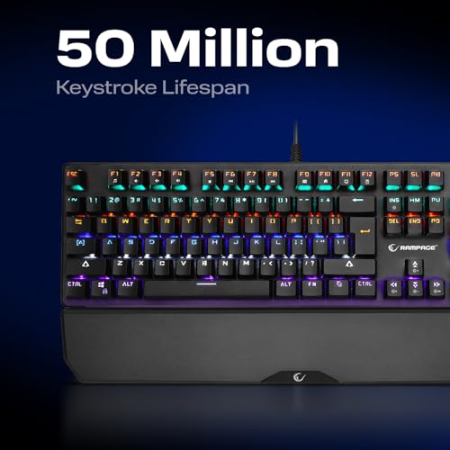 KB-R86 Umbra Mechanical Gaming Keyboard – High-Performance Switches, 26-Key Anti-Ghosting, 12 Multia Keys, Wrist Rest, Durable ABS – Compatible with PC, Laptop, Mac (Blue Switch) - color: Blue Switch, size: 26 Keys