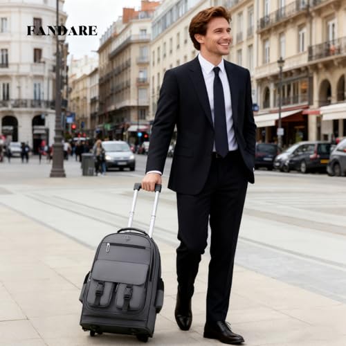 FANDARE Rolling Laptop Backpack Convertible Luggage Backpack with Wheels Travel Daypacks Multi-Functional Carry-On for Business Trip Men Lifestyle Outdoor Urban Waterproof PU Film Backpacks Grey - color: Grey
