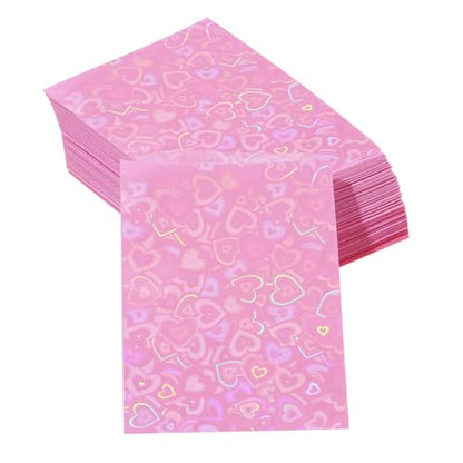 ONLYKXY 100pcs Soft Clear Plastic Heart Glitter Bag Storage Pouch Laser Sleeve Cover Pocket Holder Holographic Photo Protector Top Loader for 3in Trading Card Coin Jewelry (Hot Pink) - color: Hot Pink