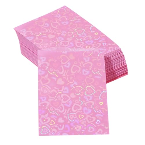 ONLYKXY 100pcs Soft Clear Plastic Heart Glitter Bag Storage Pouch Laser Sleeve Cover Pocket Holder Holographic Photo Protector Top Loader for 3in Trading Card Coin Jewelry (Hot Pink) - color: Hot Pink