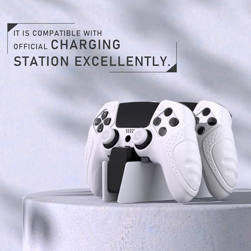 PlayVital Guardian Edition Anti-Slip Ergonomic Silicone Cover Case for ps5 Edge Controller, Soft Rubber Protector Skin for ps5 Edge Wireless Controller with Thumb Grip Caps - White - color: White