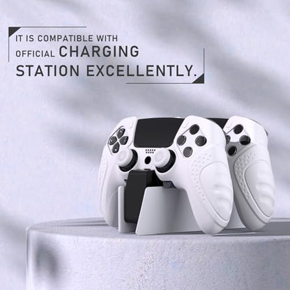 PlayVital Guardian Edition Anti-Slip Ergonomic Silicone Cover Case for ps5 Edge Controller, Soft Rubber Protector Skin for ps5 Edge Wireless Controller with Thumb Grip Caps - White - color: White