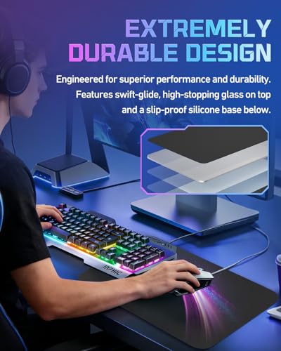 Large Glass Gaming Mouse Pad, 19.3 x 16.5 Inch FPS Tempered Glass | 3mm Tempered Glass Mouse Pad with Consistent Tracking, Sweat Resistant Surface, Smooth Speed & Control for FPS - color: Black, size: 19.29" x 16.53"