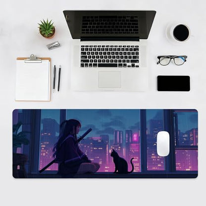 Japanese Girl Gaming Mouse Pad, Big Desk Mat, XL Extended Large Mousepad Non-Slip Rubber Base, Keyboard Mat for Gamers, Computer/Laptop, Office&Home, 31.5x11.8in, Samurai - color: Girl
