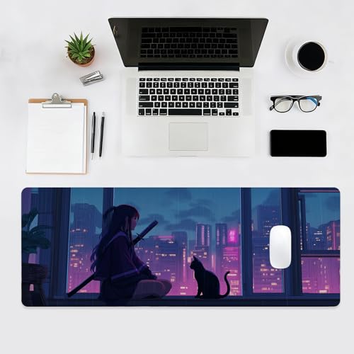 Japanese Girl Gaming Mouse Pad, Big Desk Mat, XL Extended Large Mousepad Non-Slip Rubber Base, Keyboard Mat for Gamers, Computer/Laptop, Office&Home, 31.5x11.8in, Samurai - color: Girl