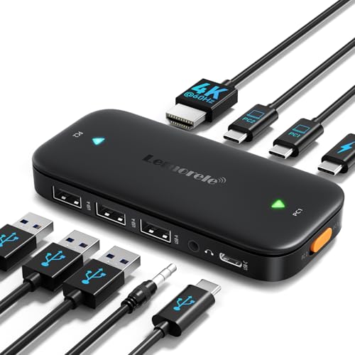 Lemorele USB C KVM Switch with 4K@60Hz HDMI, 4 USB A/C Ports, 100W PD, 3.5mm Audio for 2 Computers Share 1 Monitor/Keyboard/Mouse/USB Flash Drives, etc, Compatible with Windows, Mac, Linux, Android