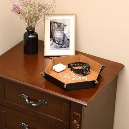 Leather Dice Tray for Rolling Novelty Cat Folding Hexagonal Dice Holder Dice Storage Accessories Desk Organizer Funny Gift for RPG, DND Game Players