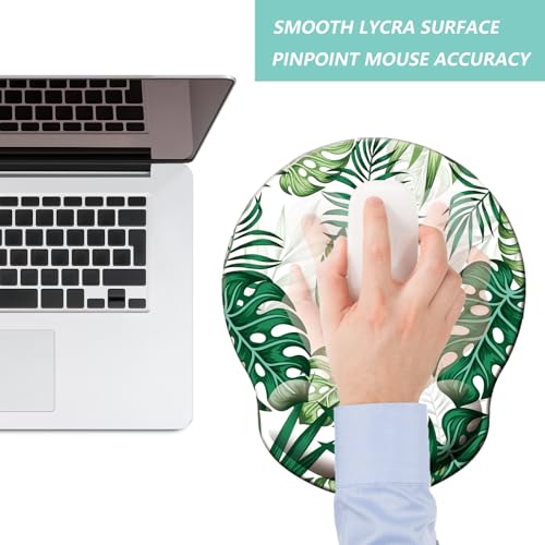 Mouse Pad with Wrist Support, Ergonomic Mouse Pad with Memory Foam Wrist Rest Cushion, Non-Slip Rubber Base Gaming Mice Pad for Home Office Computer Laptop, Green Frond - color: Green frond