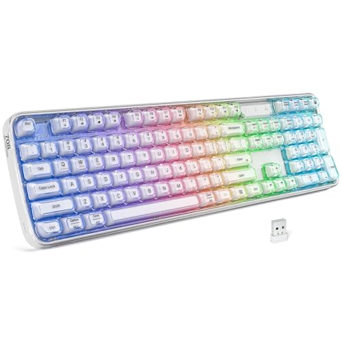 GEEZER Computer Backlit Keyboard White Crystal - Full-Size Bluetooth Wireless Rechargeable Transparent Keycap Portable Keyboards Compatible with Windows, Laptop, PC, Desktop - color: White Crystal
