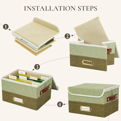 Vienrose Greeting Card Organizer Box, Foldable Storage Box with 20 Removable Dividers and 84 Self-Adhesive Labels, Card Box for Greeting Cards Photos Envelopes Stickers Postcards, Sage & Olive - color: Sage & Olive