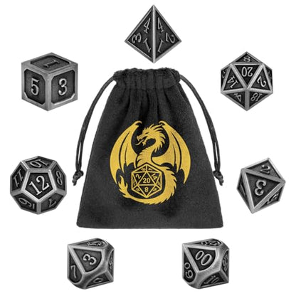 Metal Dice Set, 7pcs Polyhedral Metal DND Dice Set, DND Starter Set, D&D Gifts with Gift Bag, Role Playing Board Games Accessories, Silver - color: Silver + Gift Bag