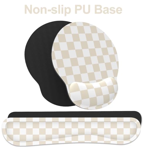 Ergonomic Mouse Pad with Wrist Rest and Keyboard Wrist Rest, Mousepad and Keyboard Pad, Non-Slip Rubber Base, Pain Relief, Mouse Pad with Wrist Support for Gaming, Computer, Office, Beige Checkered - color: Beige Checkered