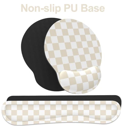 Ergonomic Mouse Pad with Wrist Rest and Keyboard Wrist Rest, Mousepad and Keyboard Pad, Non-Slip Rubber Base, Pain Relief, Mouse Pad with Wrist Support for Gaming, Computer, Office, Beige Checkered - color: Beige Checkered