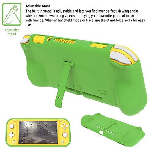 Orzly Green Comfort Grip Case, Thumb Grips, & 4 Pack of Glass Screen Protectors for Switch Lite - Bundle