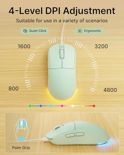 EWEADN Wired Keyboard and Mouse Combo with Detachable Wrist Rest, Quiet Ergonomic Keyboard Mouse Set with Multimedia Knob, RGB Backlit, Double-Shot Keycaps Natural Typing for Laptop, PC - Green - color: Green