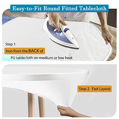 Double Design PU Round Tablecloth, Anti-Tear Wipeable Elastic Round Tablecloth, Soft-Touch Fitted Table Cloth, Waterproof Oil-Proof Table Cover (White, 57''-60'') - color: White, size: 59" (Round)
