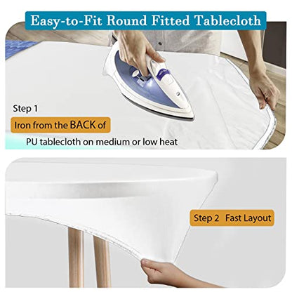Double Fitted Design PU Round Fitted Tablecloth, Anti-Tear Wipeable Elastic Round Tablecloth, Soft-Touch Fitted Table Cloth, Waterproof Oil-Proof Table Cover (White, 45"-48" Round) - color: White, size: 47" (Round)