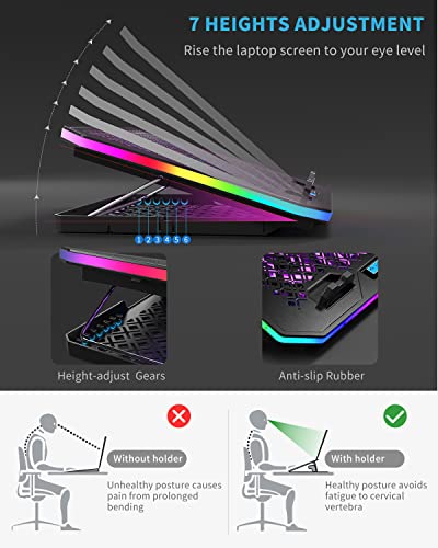 Laptop Cooling Pad, KeiBn RGB Laptop Cooler for 15.6-17.3 Inch Laptops, with 10 Modes Lights | 6 Fans | 7 Height Stands | 2 USB Ports | Desk or Lap Use (A8/Purple) - size: A8-Purple