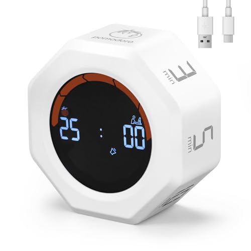 Small Productivity Timer - Pomodoro Timer with 3/5/10/25/60 Min Presets & Custom Countdown | Magnetic Rechargeable Digital Clock for Desk, Study and Games (White) - color: White