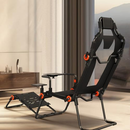 VEVOR Racing Wheel Stand Foldable Fit for Mainstream Brands, Carbon Steel Driving Simulator Cockpit Adjustable Pedal & Dual-Mode Seating,Fit Most Steering Wheels and Pedals