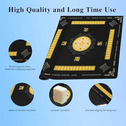 Black Mahjong Mat 31.5x31.5 Inch Non-Slip and Noise Reduction Mah Jong Table Mat Dirt-Resistant with Carrying Bag for Mahjong Poker Card Board Games Dominoes (Black) - color: Black