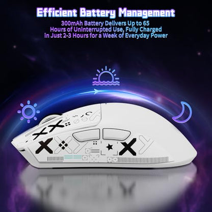 ATTACK SHARK X11SE Wireless Gaming Mouse, 59g Lightweight, White&Tape | Bluetooth/2.4Ghz Wireless/Wired Connectivity, 22K DPI, PixArt PAW3311 Gaming Sensor, 1K Polling Gamer Mice for PC/Mac - color: White&Tape