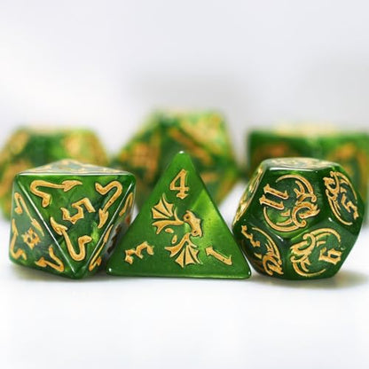 generic dice Set for Dungeon and Dragons D&D MTG 7-Die RPG Polyhedral Dice ，D20 D12 D10 D8 D6 D4 D%(Green), Greener - color: Greener