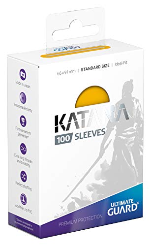 Ultimate Guard Katana Card Sleeves: 100 Standard Size TCG Sleeves, 66 x 91mm, Yellow Back, Tournament Quality, No PVC & Acid-Free, High Clarity - color: Yellow, size: Standard Size (66 x 91mm)