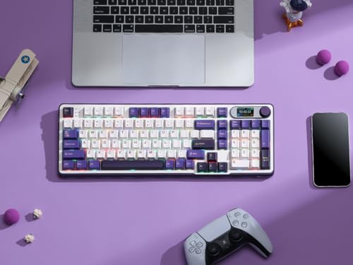 RK ROYAL KLUDGE S98 Wireless Mechanical Keyboard w/Smart Display & Knob | 96% Top Mount RGB Gaming Keyboard BT/2.4G/USB-C, Hot Swappable, Cushioned 5-Layer Noise Dampening, Massive Battery, 98 Keys - color: Lavender Purple, size: Tactile Beige Switch