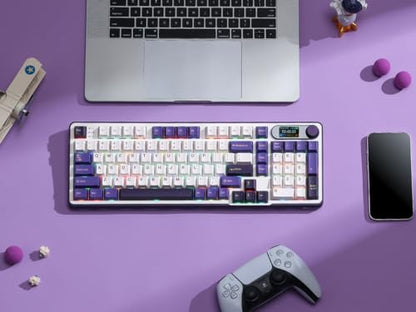 RK ROYAL KLUDGE S98 Wireless Mechanical Keyboard w/Smart Display & Knob | 96% Top Mount RGB Gaming Keyboard BT/2.4G/USB-C, Hot Swappable, Cushioned 5-Layer Noise Dampening, Massive Battery, 98 Keys - color: Lavender Purple, size: Tactile Beige Switch